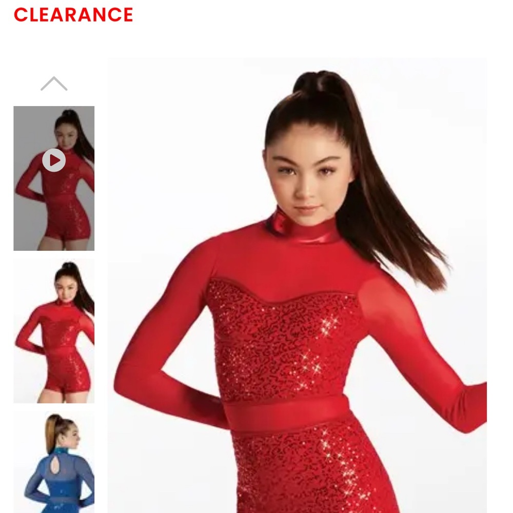 Balera Red Sequin Dance Costume with Mesh Sleeves